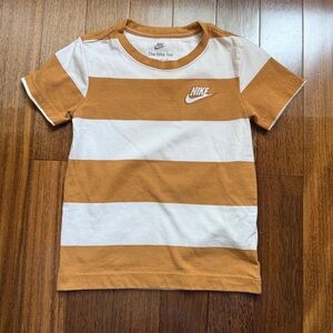Nike Kids' Striped Tan and White T-Shirt Size S (4-5 yrs)